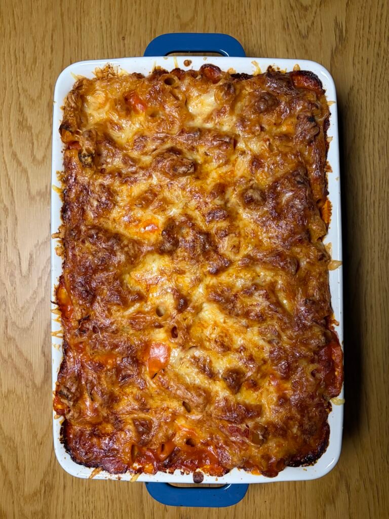 Baked Ziti with Italian Sausage Meat Sauce and Creamy Béchamel